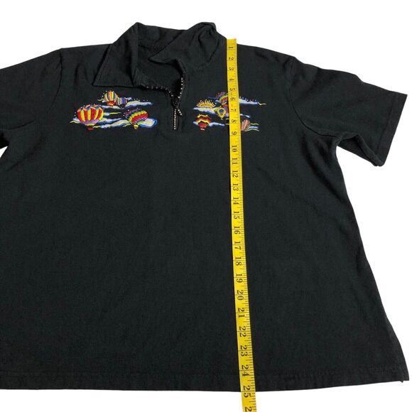 VTG Passion-I Top Womens L Black Hot Air Balloon Embroidered Bling 1/4 Zip Y2K - Picture 11 of 13